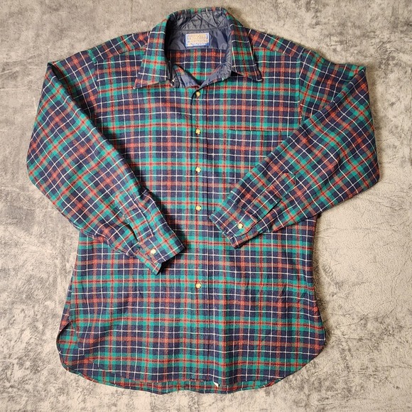 Pendleton Other - Pendleton Vintage Mens Large Wool Plaid Flannel Shirt Green Blue Red Made in USA